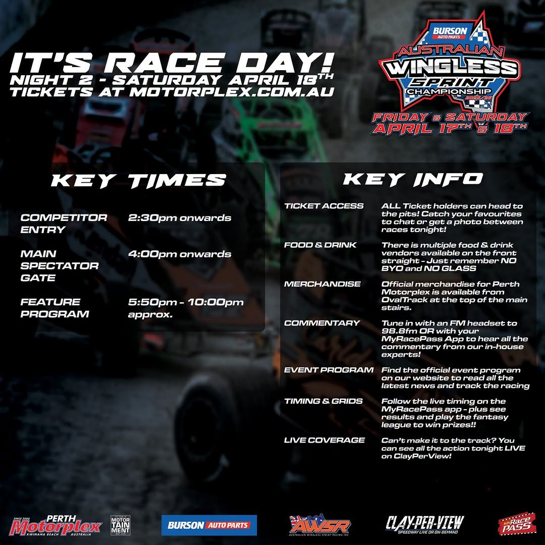 Australian Wingless Sprint Championship — Muscle spectator event in Perth, WA on Saturday 18 April 2026