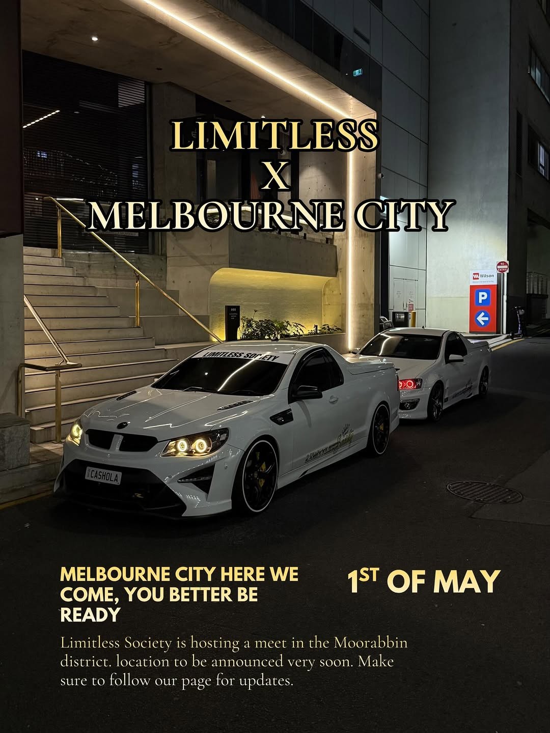 Limitless x Melbourne City — Euro/Exotic car meet in Melbourne, VIC on Friday 1 May 2026