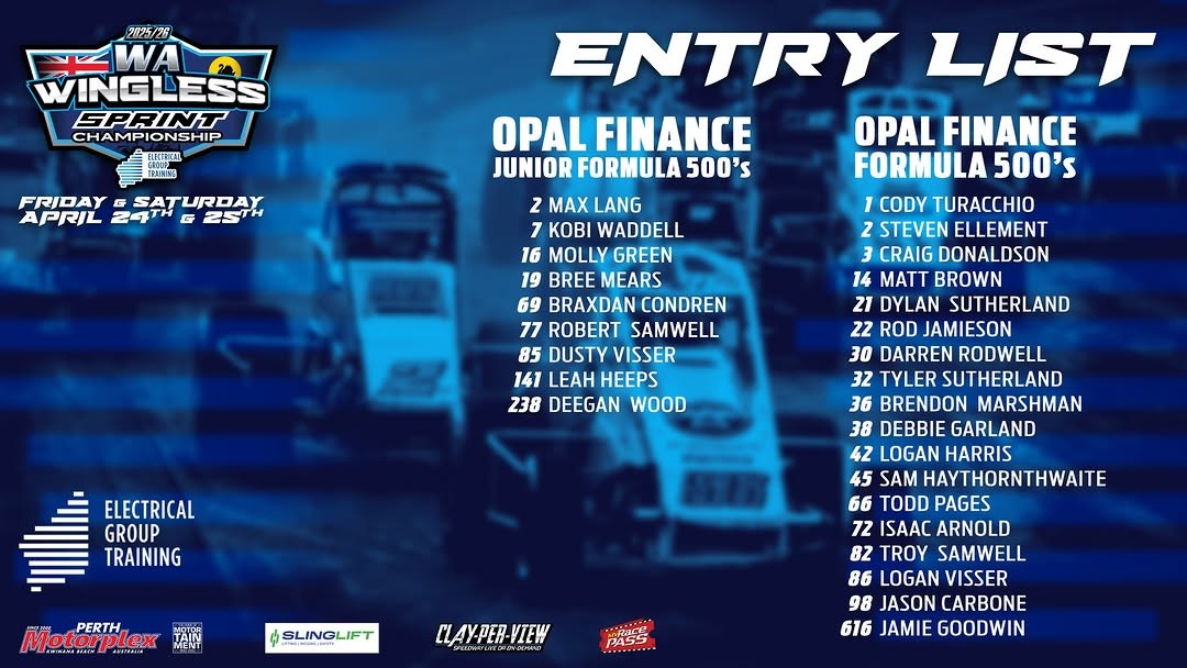 WA Wingless Sprint Championship — Muscle spectator event in Perth, WA on Friday 24 April 2026