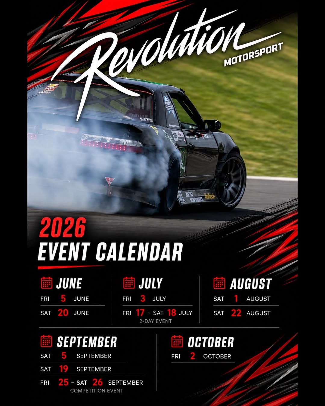 Revolution Motorsport 2026 Event Calendar — JDM track day in Brisbane, QLD on Friday 5 June 2026