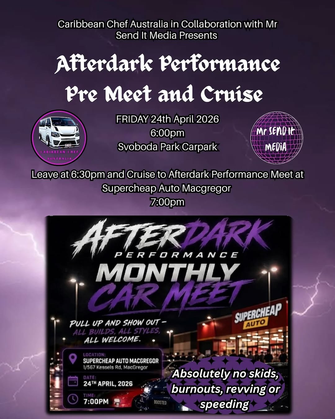 Afterdark Performance Pre Meet and Cruise — Euro/JDM car meet in Brisbane, QLD on Friday 24 April 2026