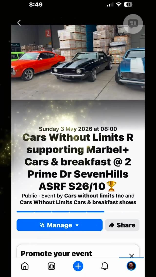 Cars Without Limits R supporting Marbel+ Cars & breakfast — Classic/Muscle car meet in Sydney, NSW on Sunday 3 May 2026