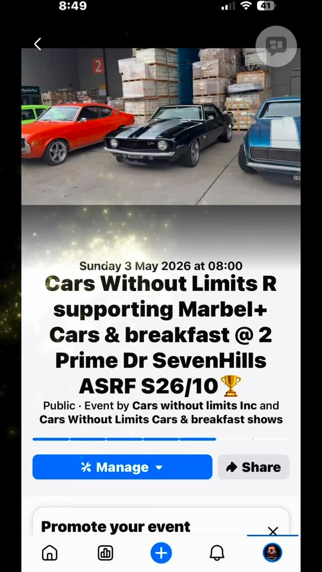 Cars Without Limits R supporting Marbel+ Cars & breakfast — Classic/Muscle car meet in Sydney, NSW on Sunday 3 May 2026