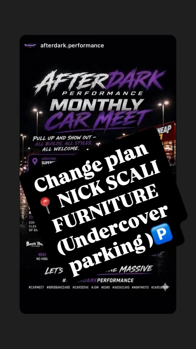 Afterdark Performance Monthly Car Meet — JDM/Euro car meet in Brisbane, QLD on Friday 24 April 2026