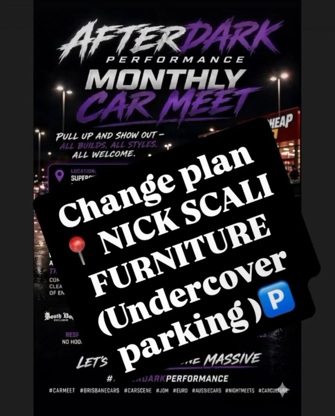 Afterdark Performance Monthly Car Meet — JDM/Euro car meet in Brisbane, QLD on Friday 24 April 2026