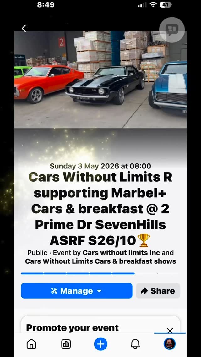 Cars Without Limits R supporting Marbel+ Cars & breakfast — Classic/Muscle car meet in Sydney, NSW on Sunday 3 May 2026