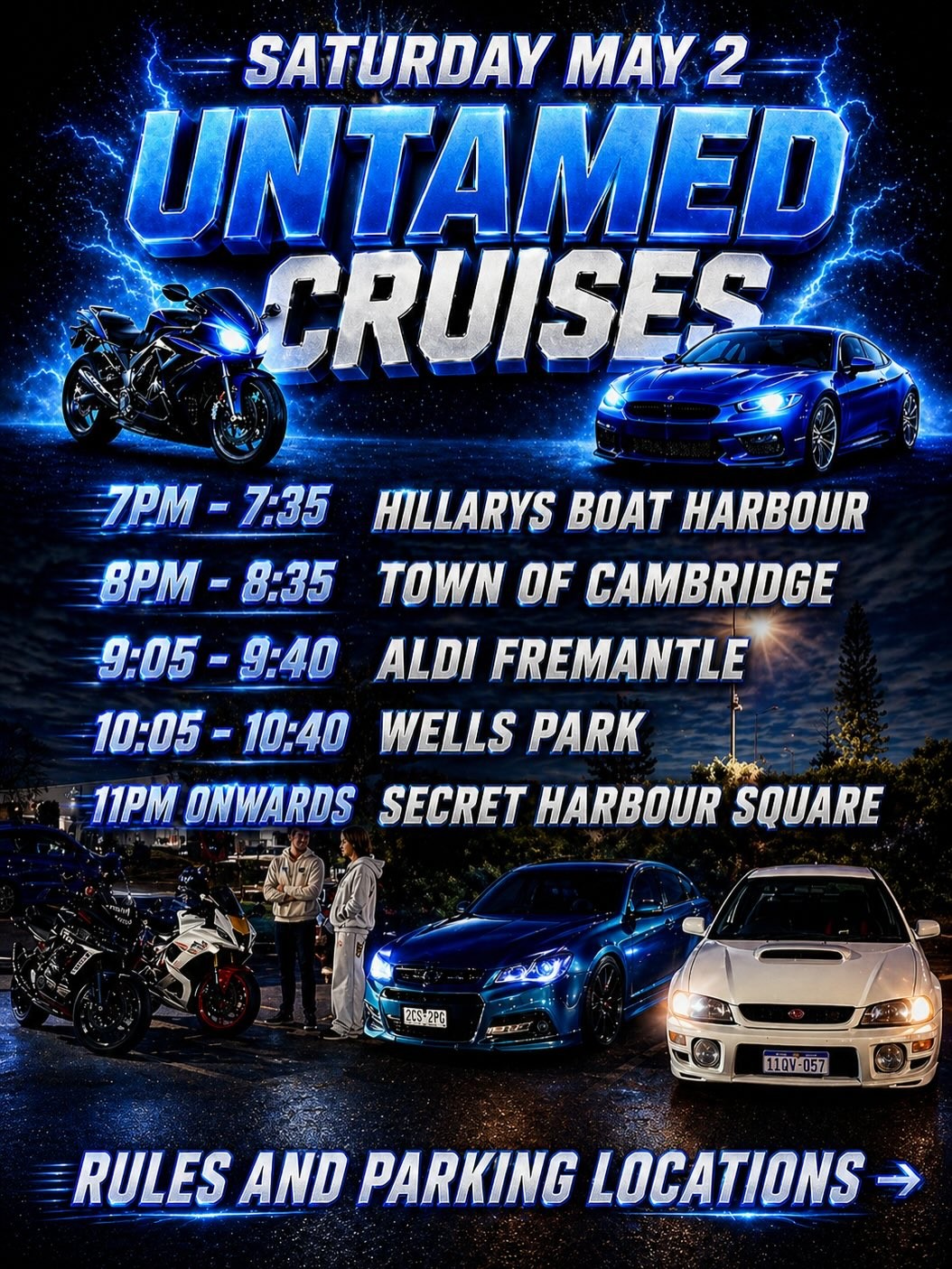 Untamed Cruises — Muscle/JDM car meet in Perth, WA on Saturday 2 May 2026