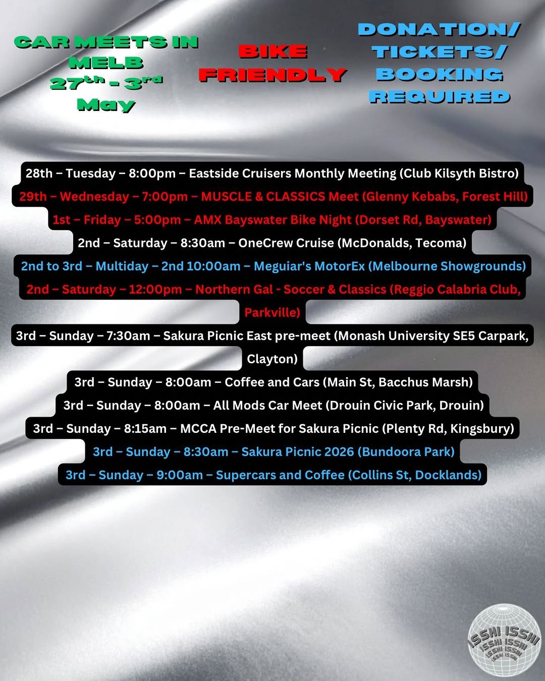 Sakura Picnic 2026 — JDM spectator event in Melbourne, VIC on Sunday 3 May 2026