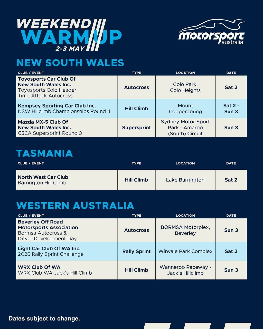 WRX Club WA Jack's Hill Climb — JDM track day in Perth, WA on Sunday 3 May 2026