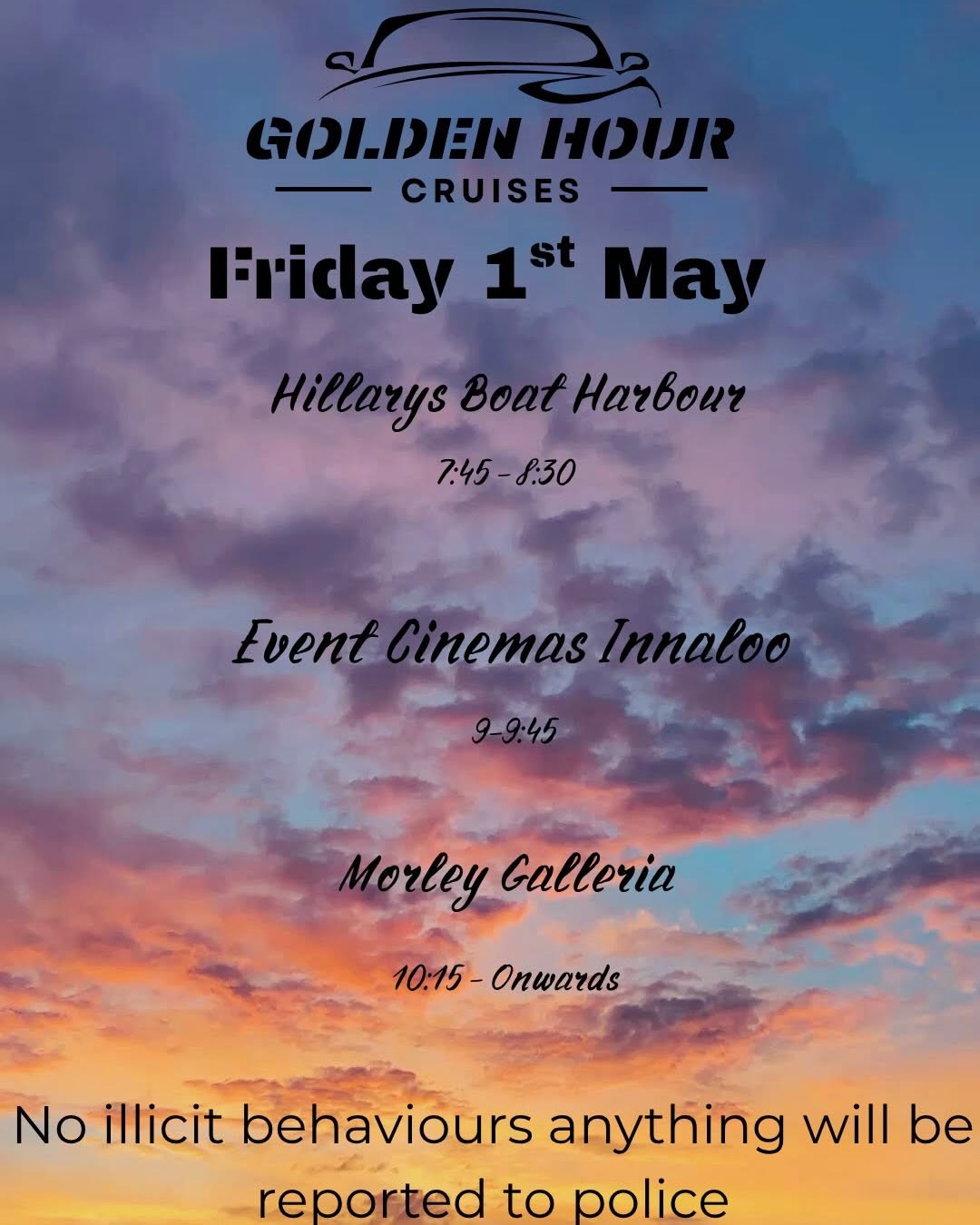 Golden Hour Cruises — car meet in Perth, WA on Friday 1 May 2026