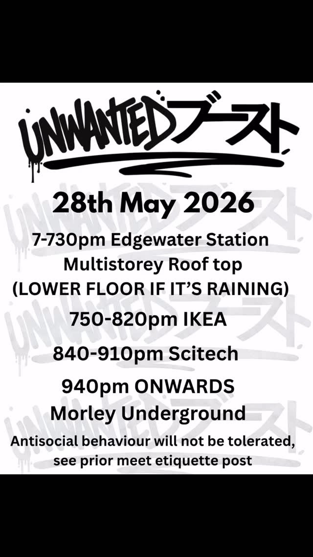 Unwanted Boost Cruise — JDM car meet in Perth, WA on Thursday 28 May 2026