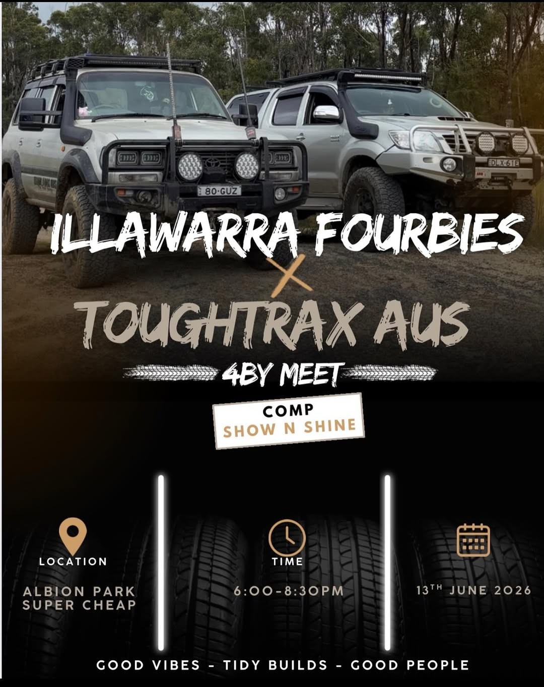 Illawarra Fourbies x Toughtrax Aus 4by Meet — 4x4 car meet in Wollongong, NSW on Saturday 13 June 2026