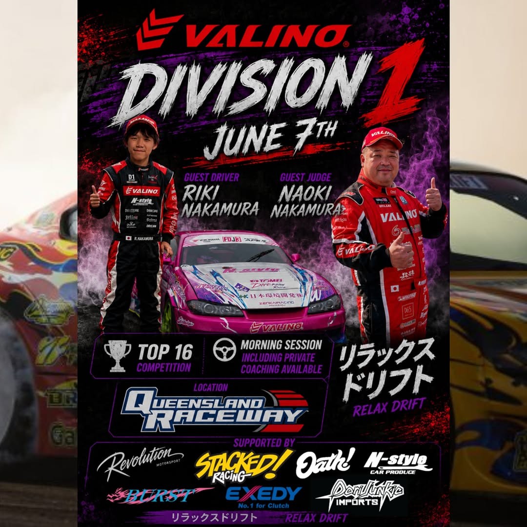 Division 1 Drift Competition — JDM spectator event in Brisbane, QLD on Sunday 7 June 2026