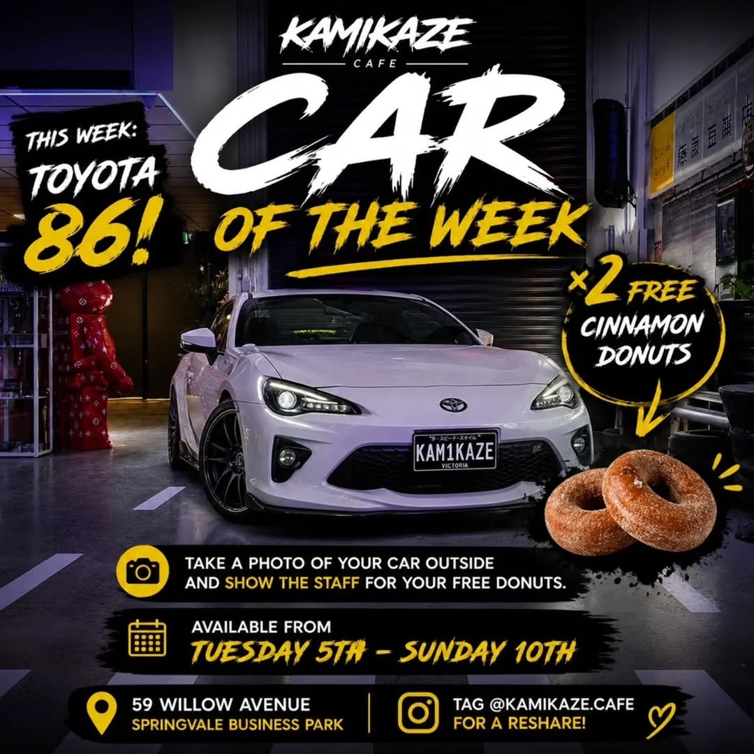 Kamikaze Cafe Car of the Week: Toyota 86 / BRZ — JDM car meet in Melbourne, VIC on Tuesday 5 May 2026