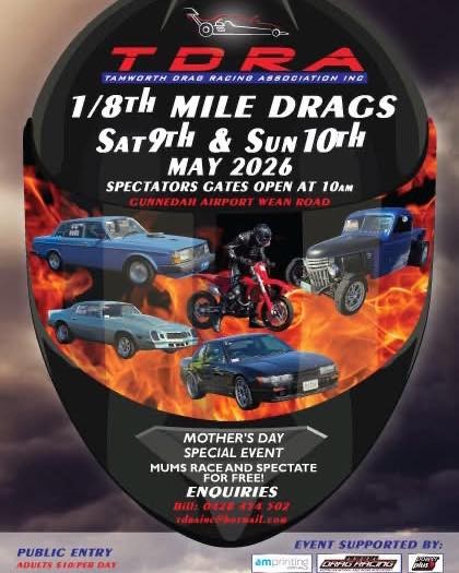 1/8th Mile Drags — Muscle/JDM spectator event in Sydney, NSW on Saturday 9 May 2026