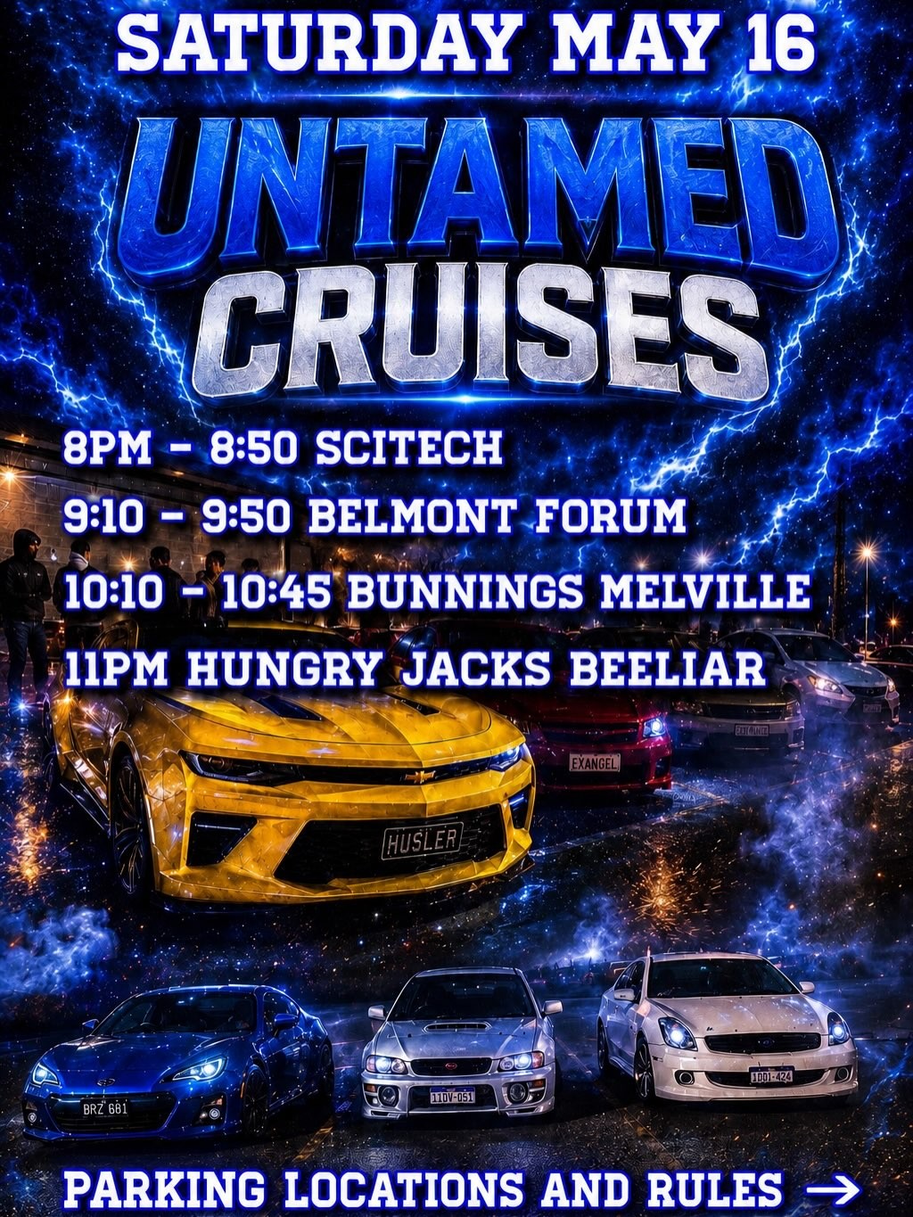 Untamed Cruises — Muscle/JDM car meet in Perth, WA on Saturday 16 May 2026
