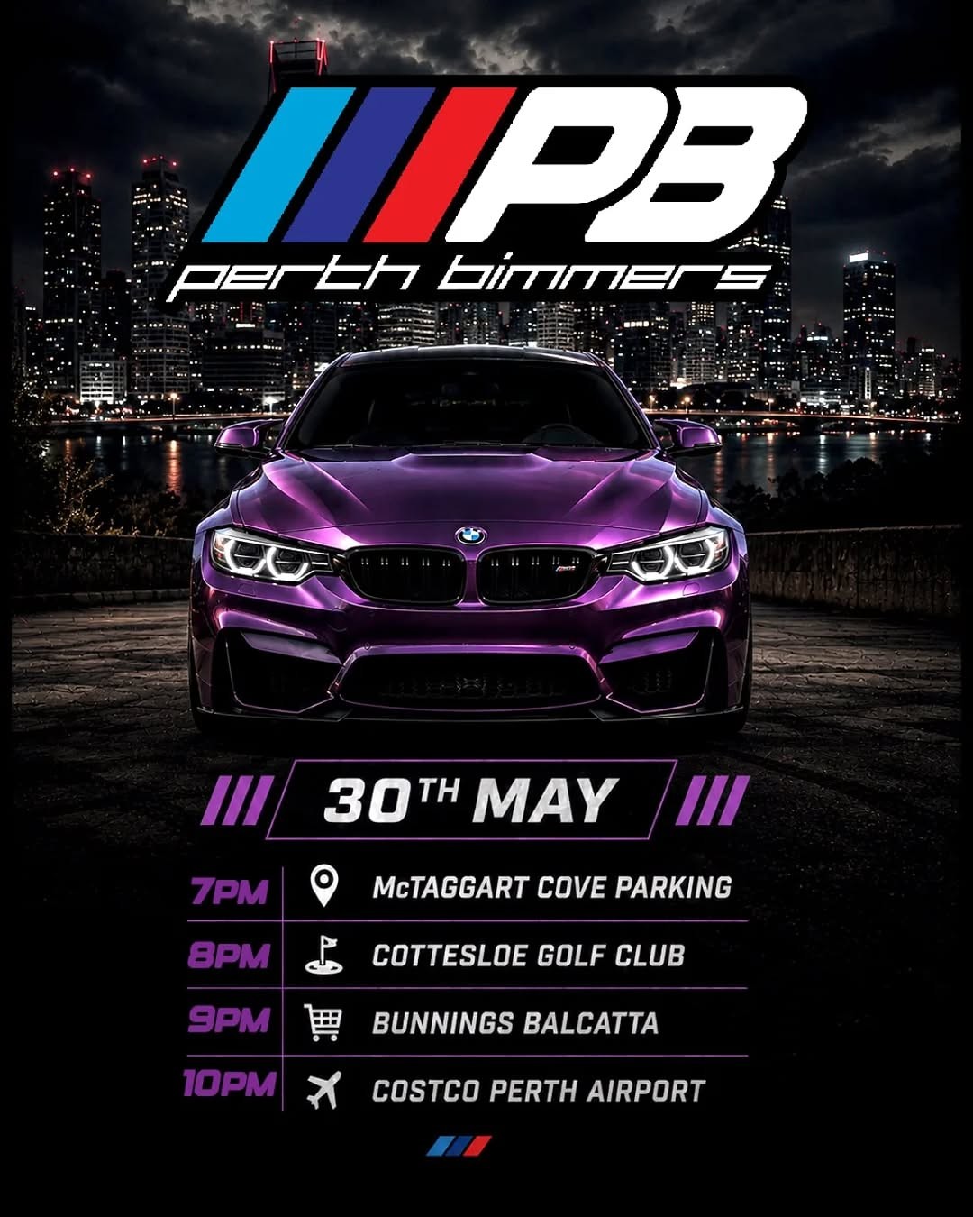 Perth Bimmers Night Cruise flyer — WA