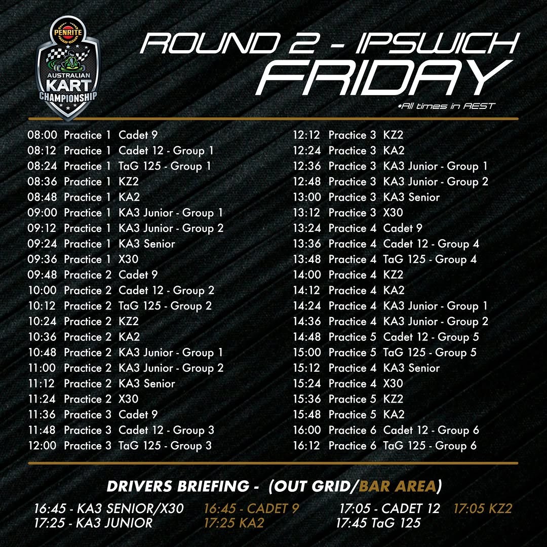 Australian Kart Championship Round 2 — spectator event in Brisbane, QLD on Friday 15 May 2026