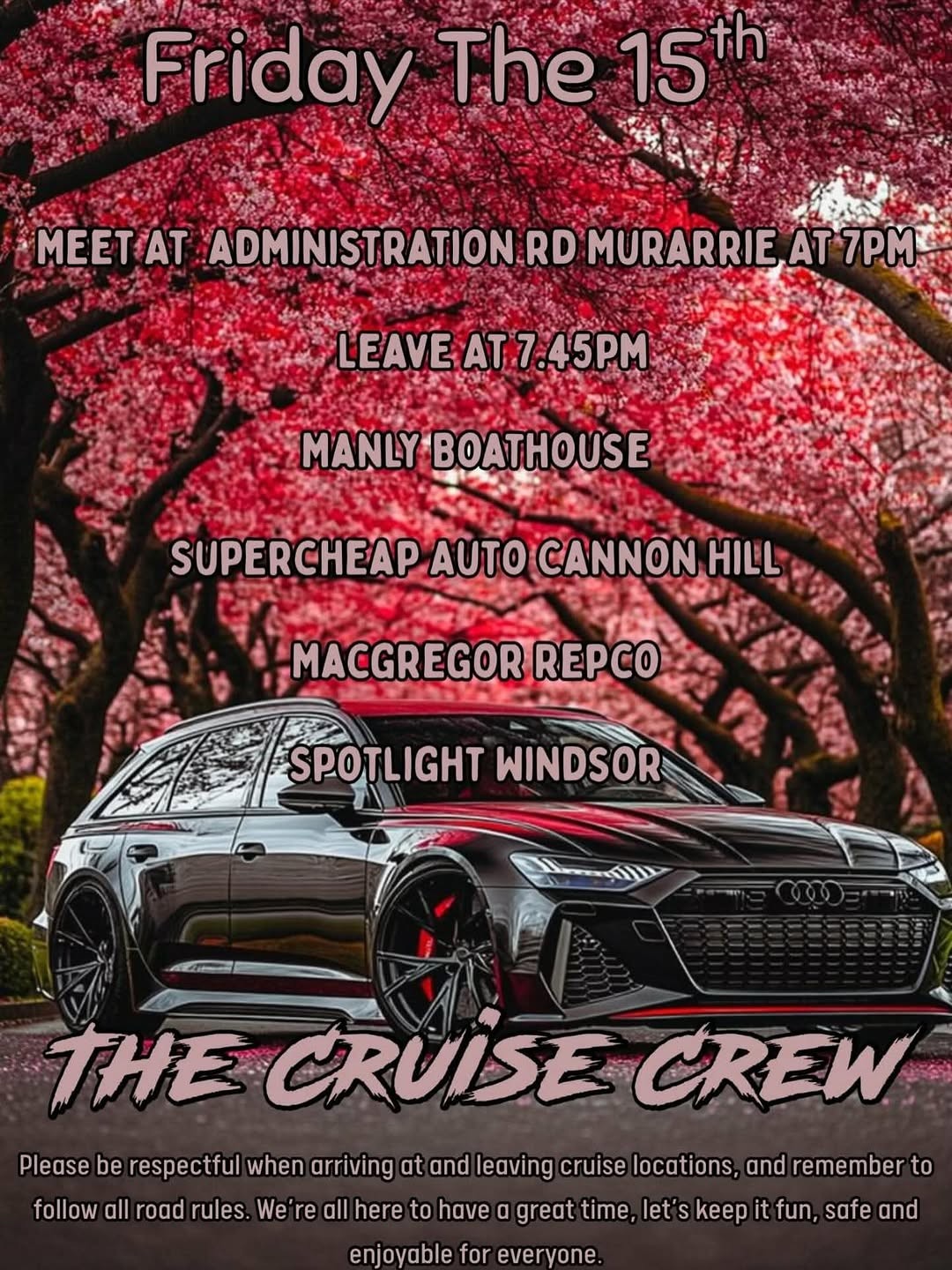 Friday Night Cruise — JDM/Euro car meet in Brisbane, QLD on Friday 15 May 2026