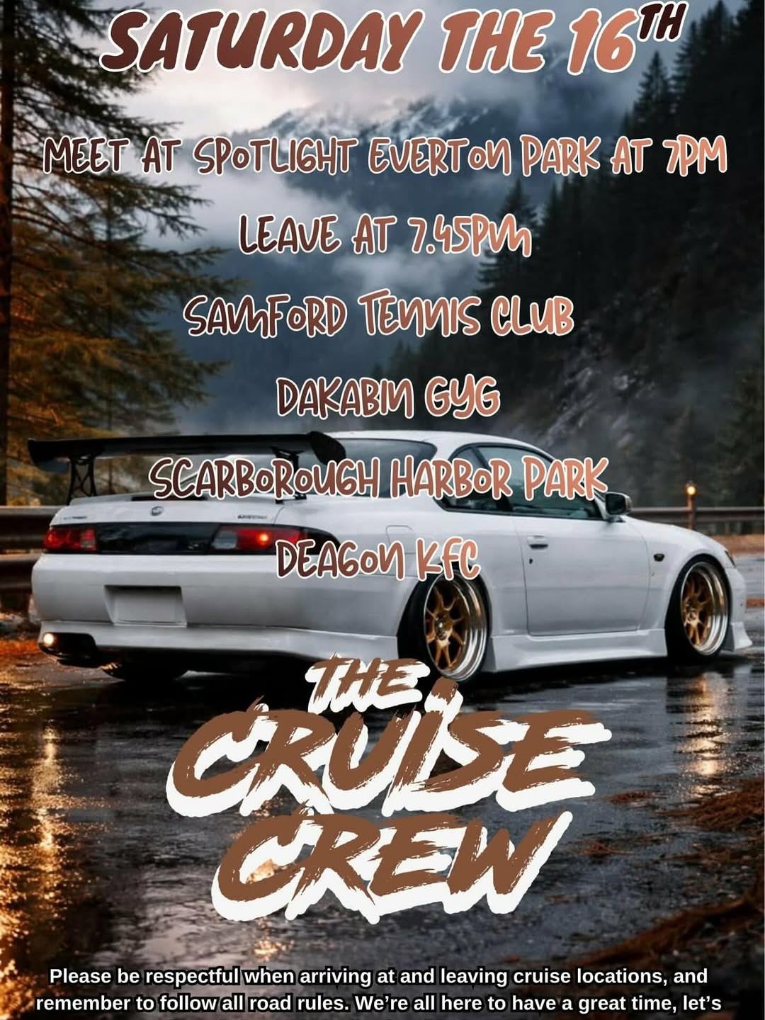 Saturday Night Cruise — JDM/Stance car meet in Brisbane, QLD on Saturday 16 May 2026