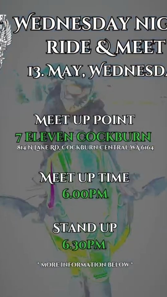Wednesday Night Ride & Meet flyer — WA