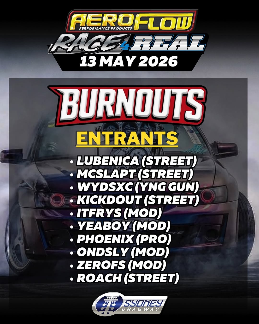 Aeroflow Race 4 Real — Muscle track day in Sydney, NSW on Wednesday 13 May 2026