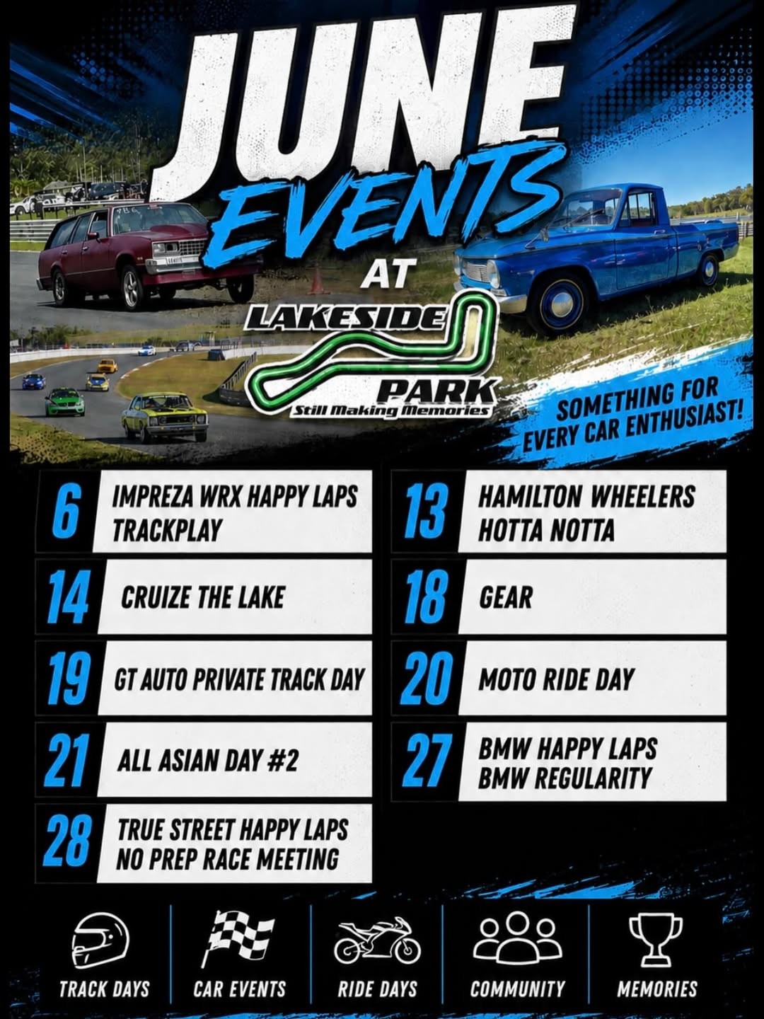 Cruize the Lake — Muscle track day in Brisbane, QLD on Sunday 14 June 2026