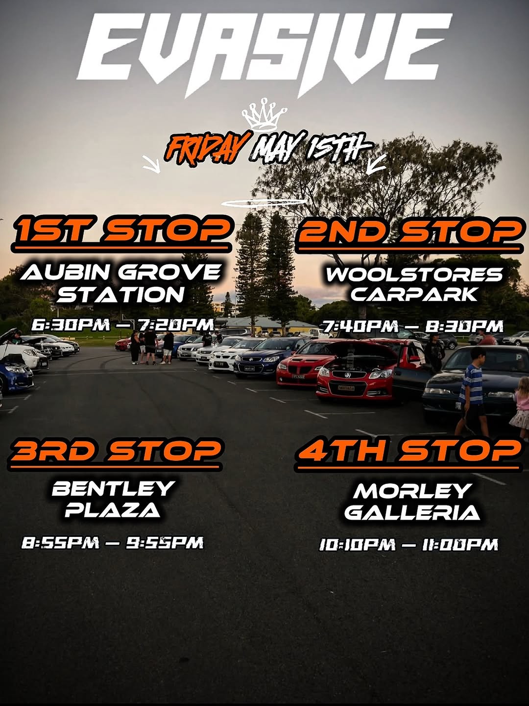 Evasive South/Central Cruise — JDM car meet in Perth, WA on Friday 15 May 2026