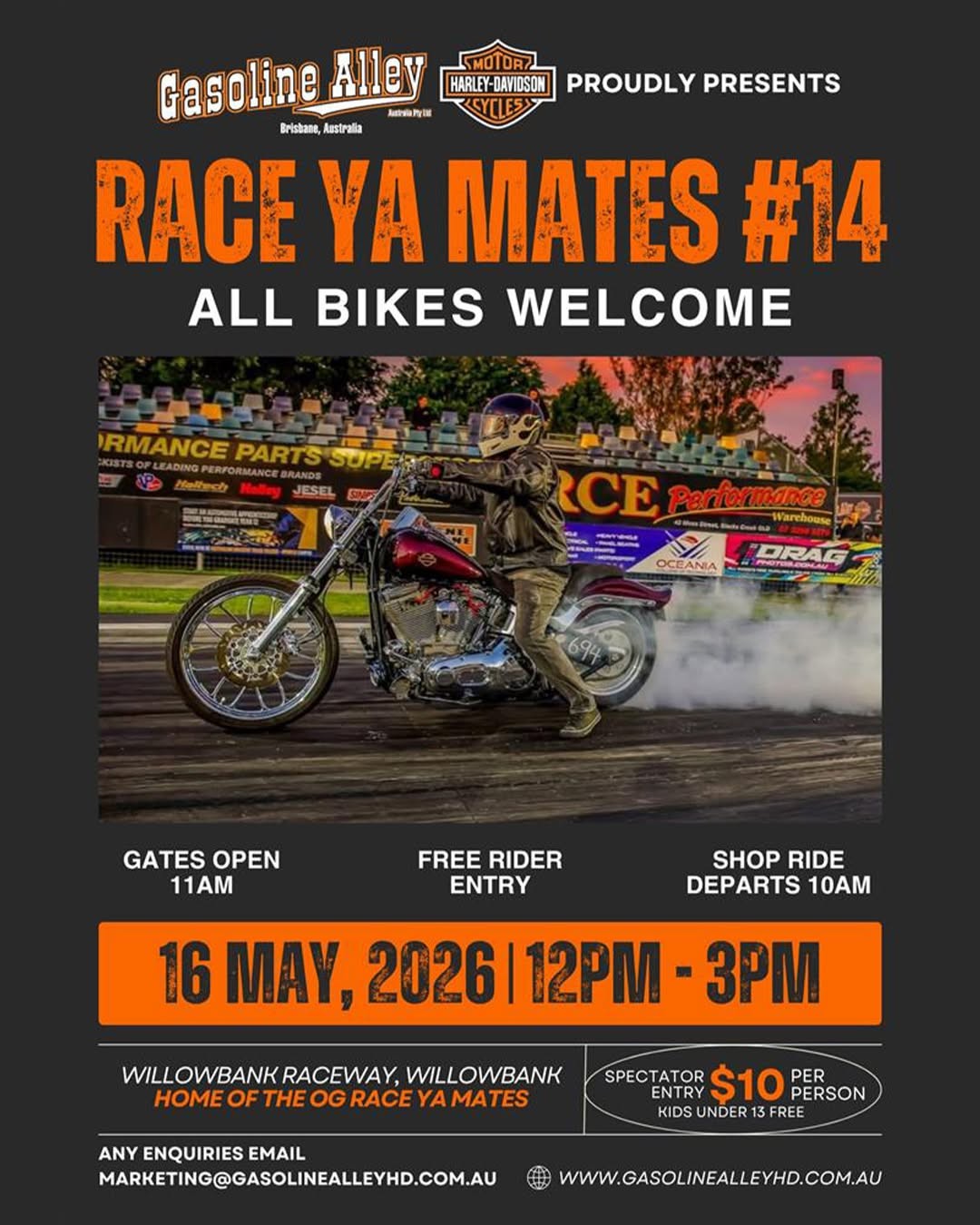 Race Ya Mates #14 — track day in Brisbane, QLD on Saturday 16 May 2026
