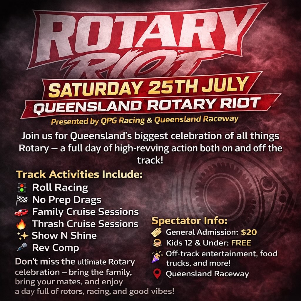 Queensland Rotary Riot — JDM spectator event in Brisbane, QLD on Saturday 25 July 2026