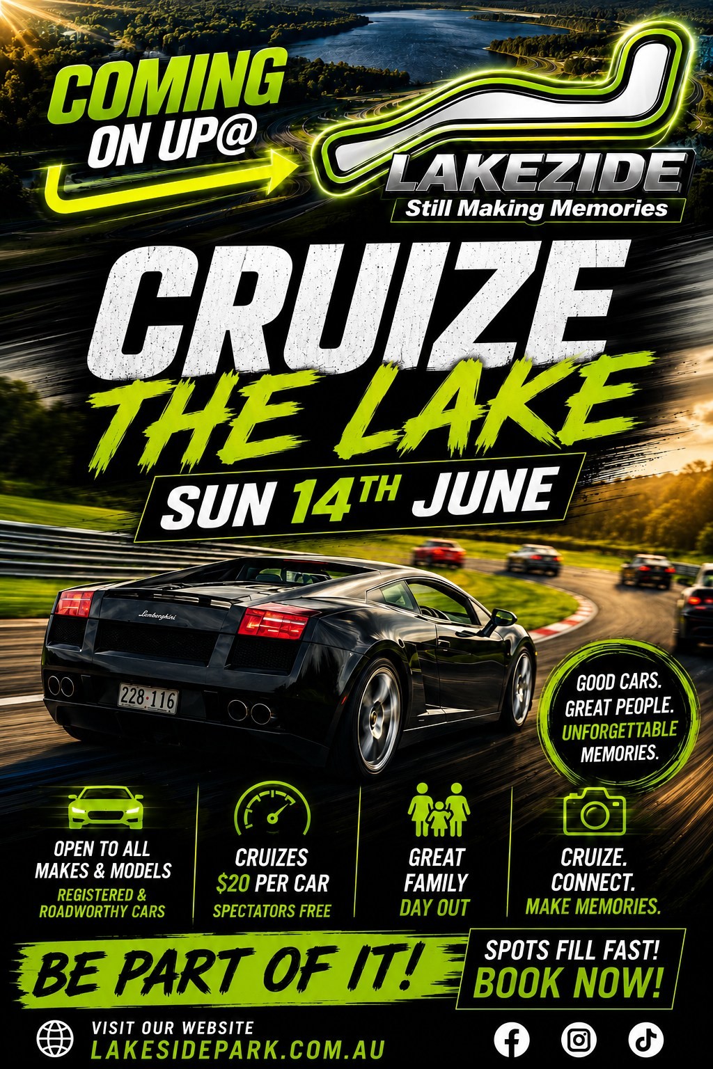 Cruize the Lake — Muscle car meet in Brisbane, QLD on Sunday 14 June 2026