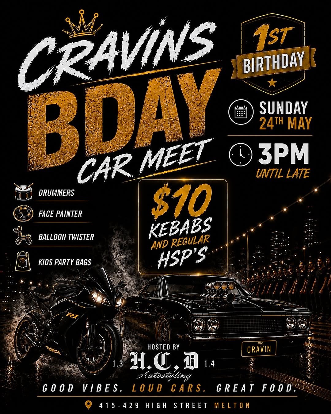 Cravins Bday Car Meet — Muscle car meet in Melbourne, VIC on Sunday 24 May 2026