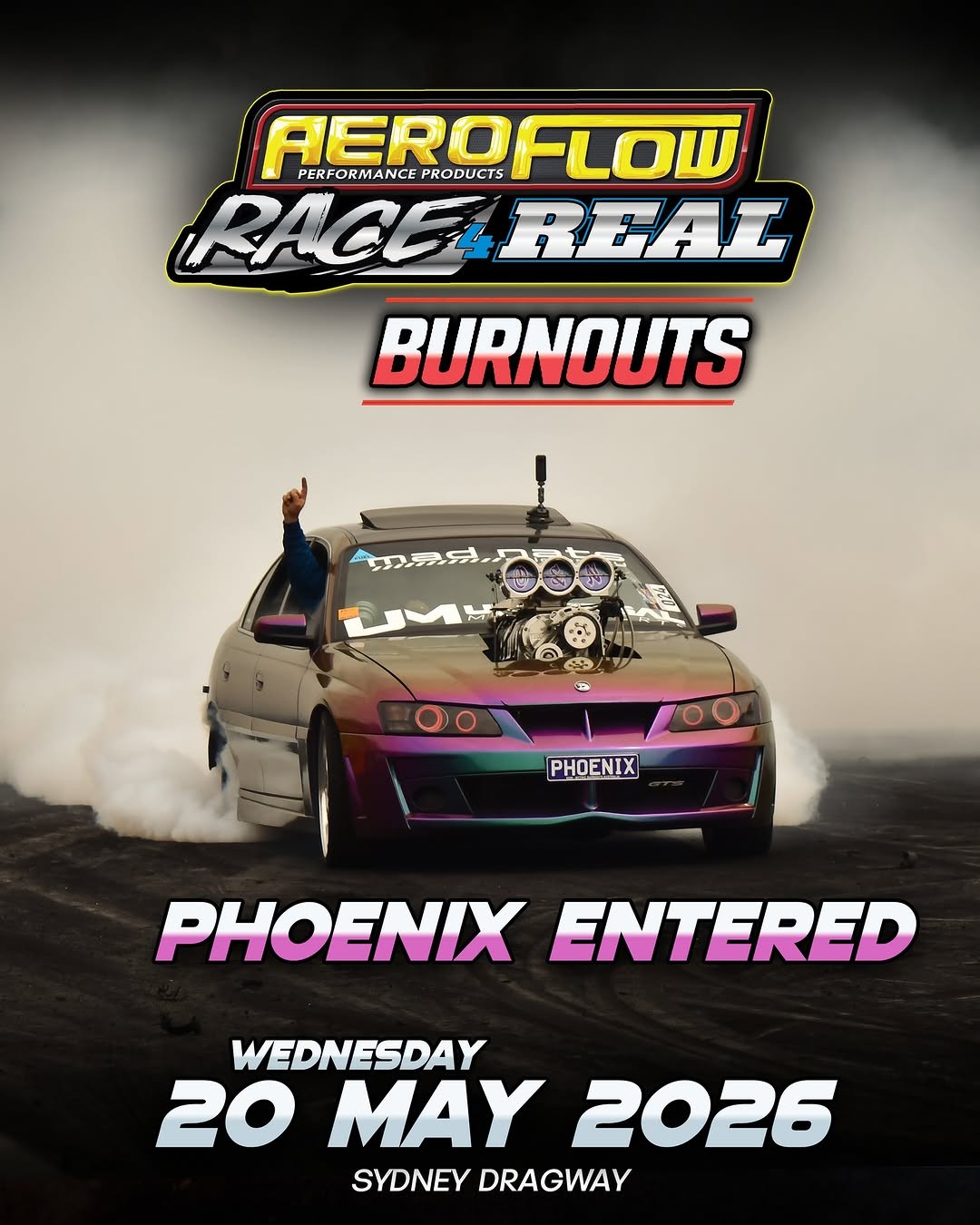Aeroflow Race 4 Real – Drag, Drift & Burnouts Night — Muscle track day in Sydney, NSW on Wednesday 20 May 2026