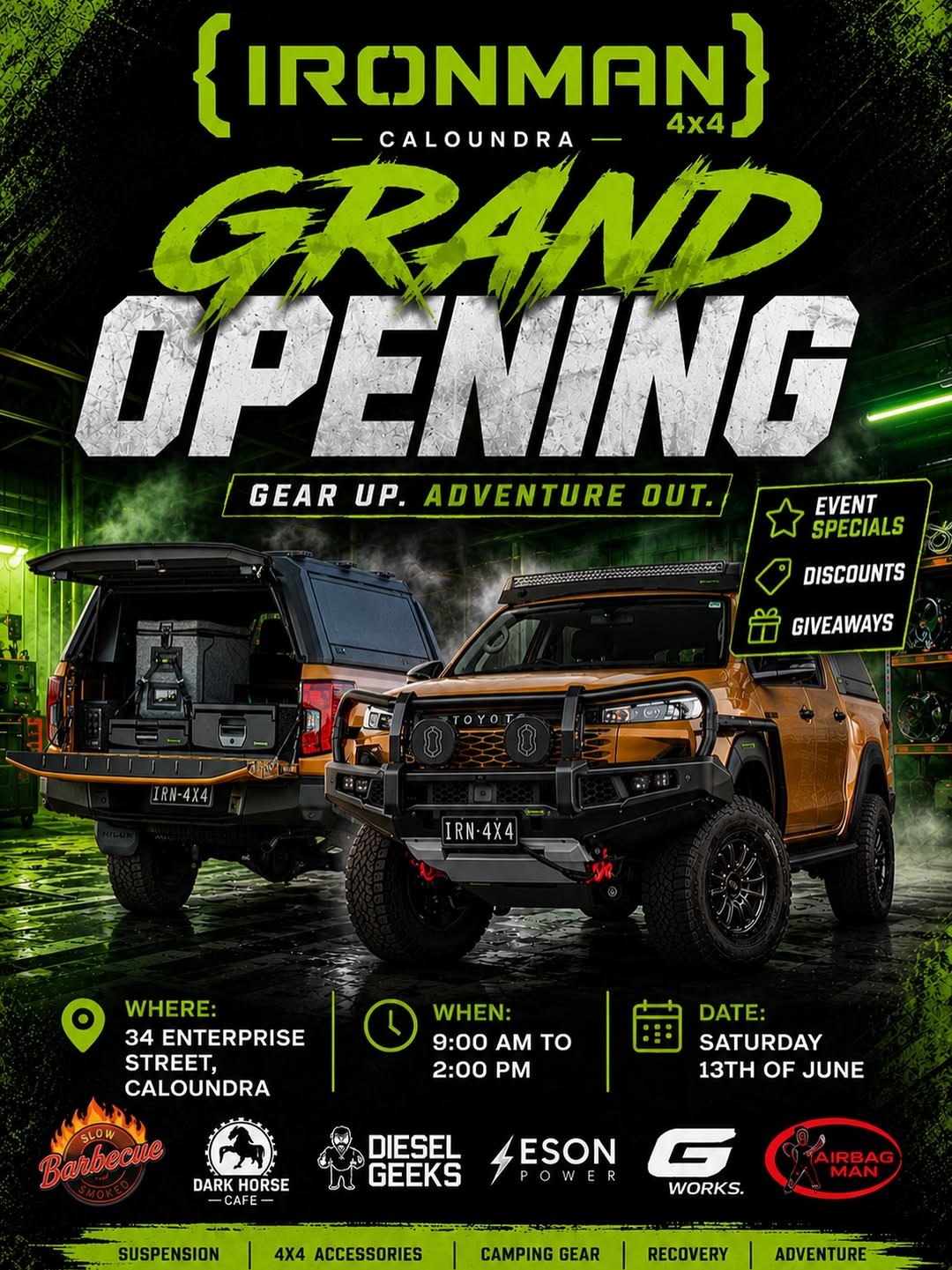 Ironman 4x4 Caloundra Grand Opening — 4x4/Stance car meet in Sunshine Coast, QLD on Saturday 13 June 2026