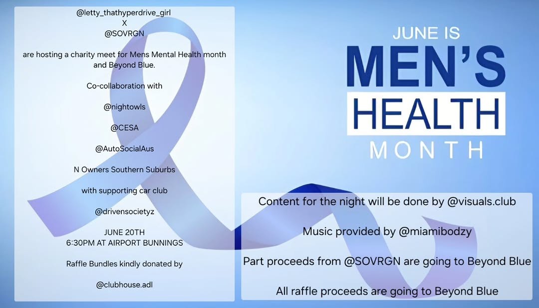 Charity Meet for Mens Mental Health Month — JDM car meet in Adelaide, SA on Saturday 20 June 2026