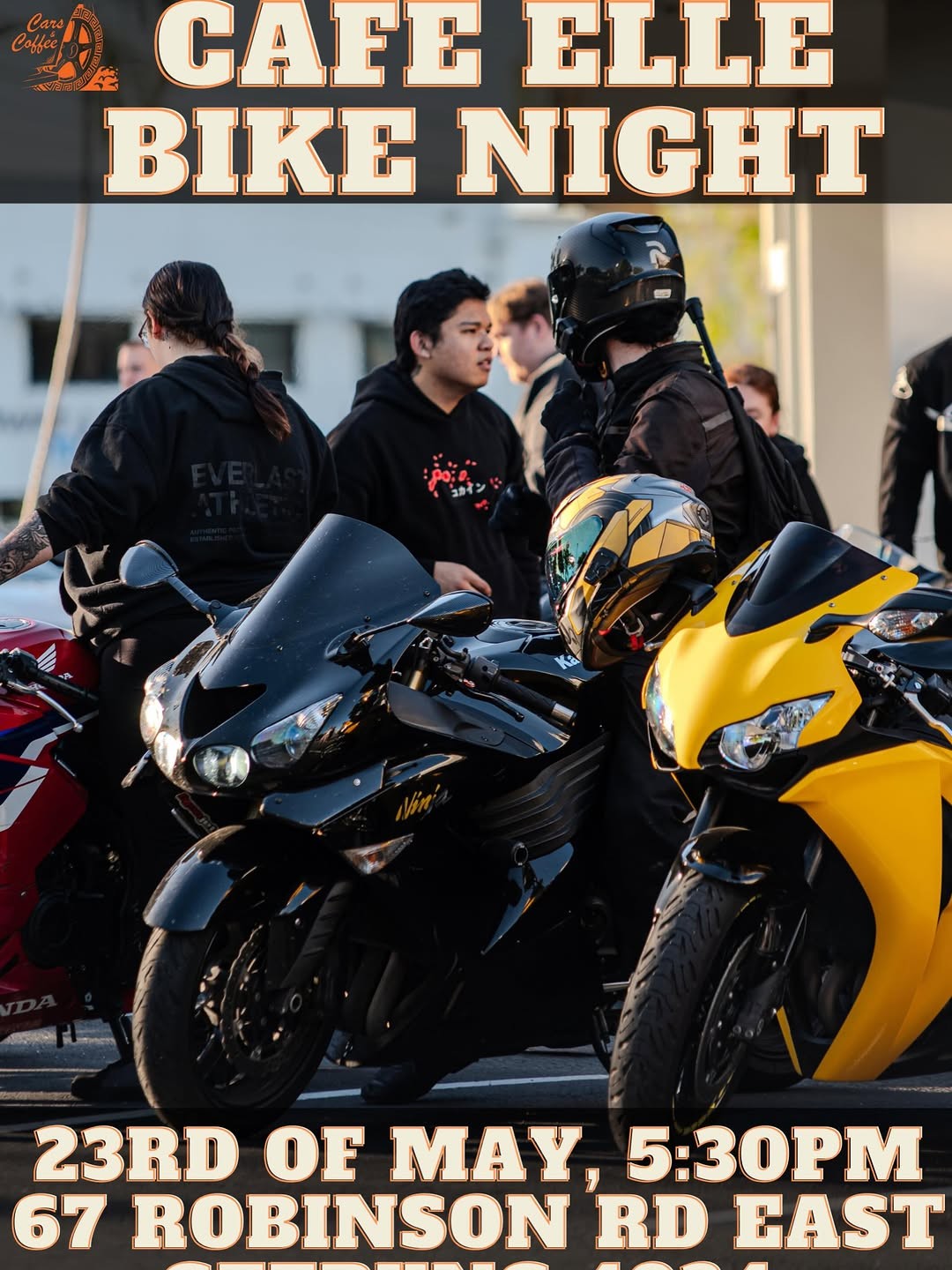 Cafe Elle Bike Night flyer — QLD