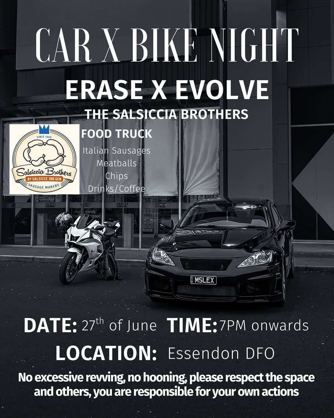 Car x Bike Night: Erase x Evolve V4 flyer — VIC