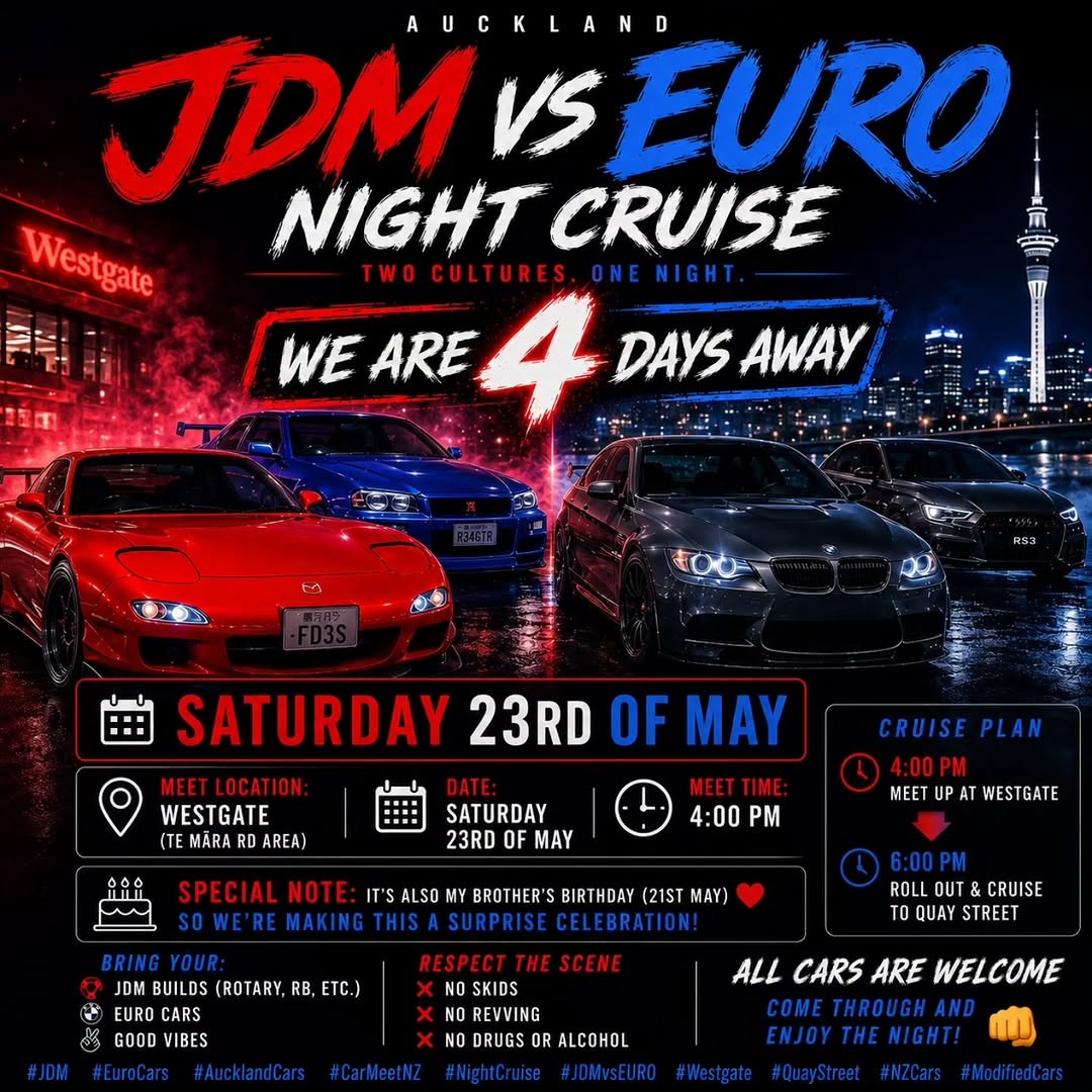 JDM vs EURO NIGHT CRUISE — JDM/Euro car meet in International on Saturday 23 May 2026