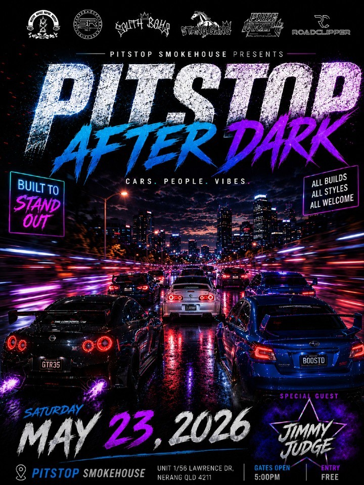 Pitstop After Dark — JDM/Muscle car meet in Brisbane, QLD on Saturday 23 May 2026