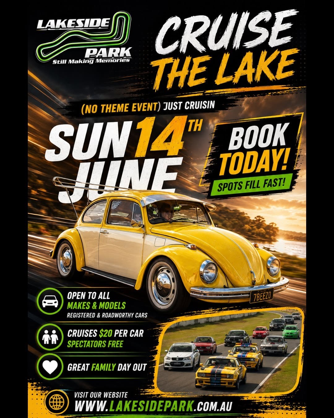 Cruise the Lake — Muscle/Classic car meet in Brisbane, QLD on Sunday 14 June 2026