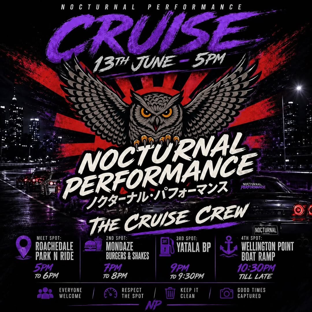 Nocturnal Performance Cruise — 4x4/JDM car meet in Brisbane, QLD on Saturday 13 June 2026