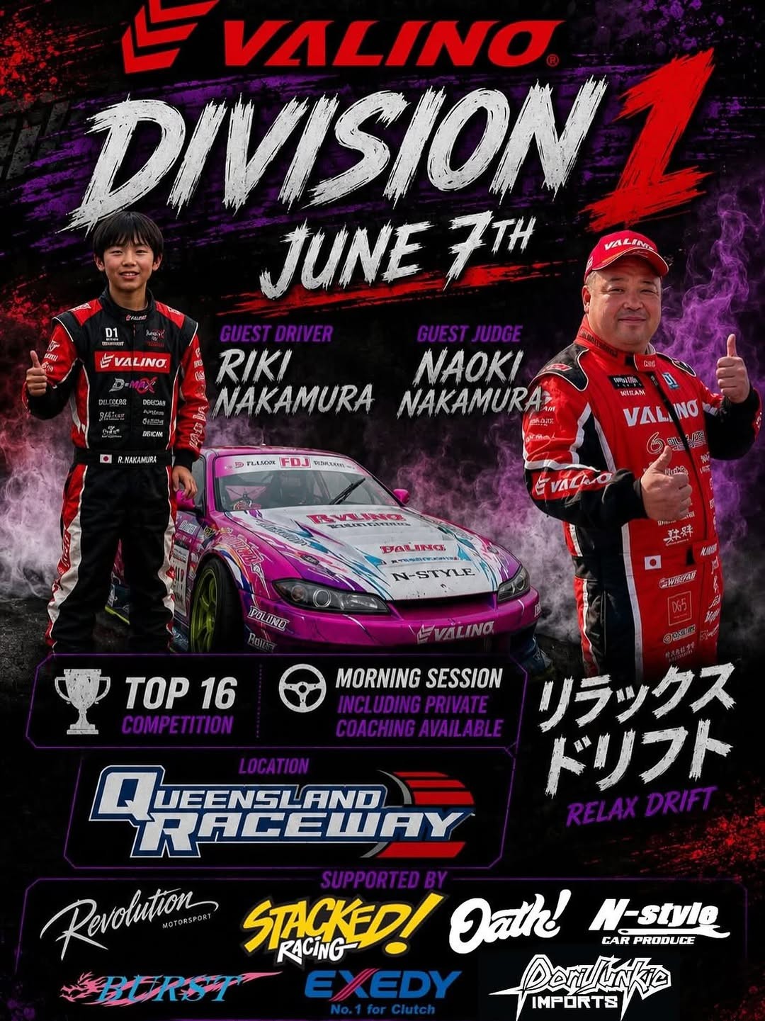 Valino Division 1 — JDM track day in Brisbane, QLD on Sunday 7 June 2026