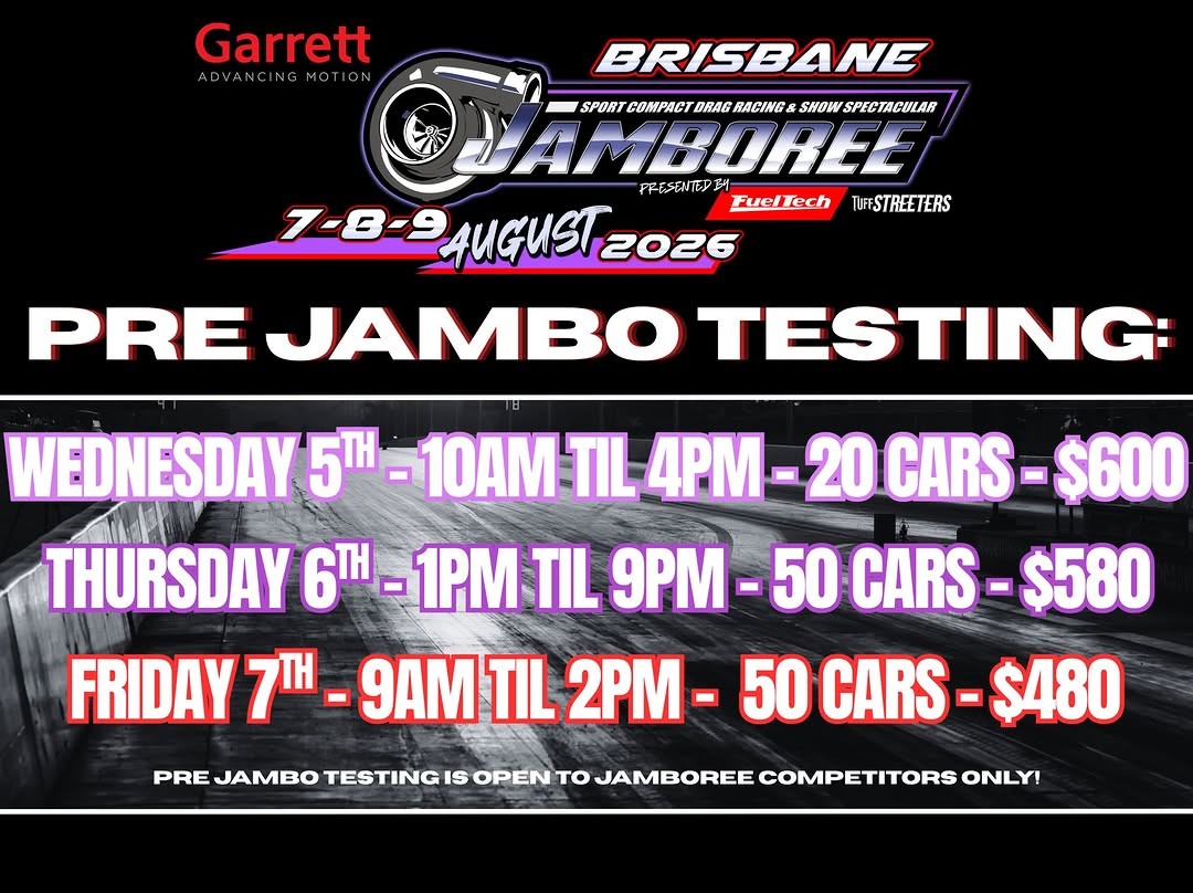 Pre Jambo Testing — JDM track day in Brisbane, QLD on Wednesday 5 August 2026