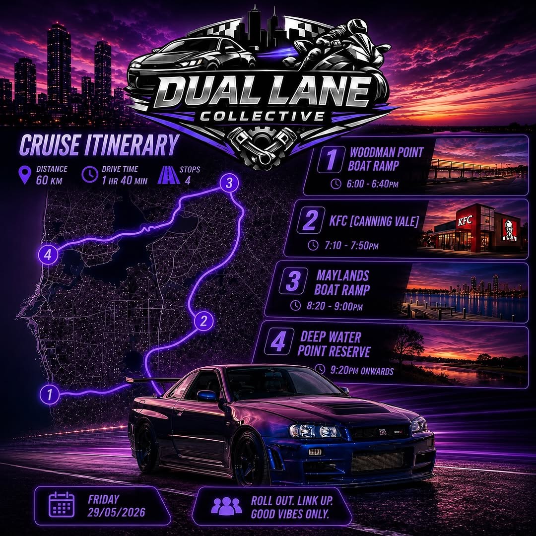Dual Lane Collective Cruise — car meet in Perth, WA on Friday 29 May 2026