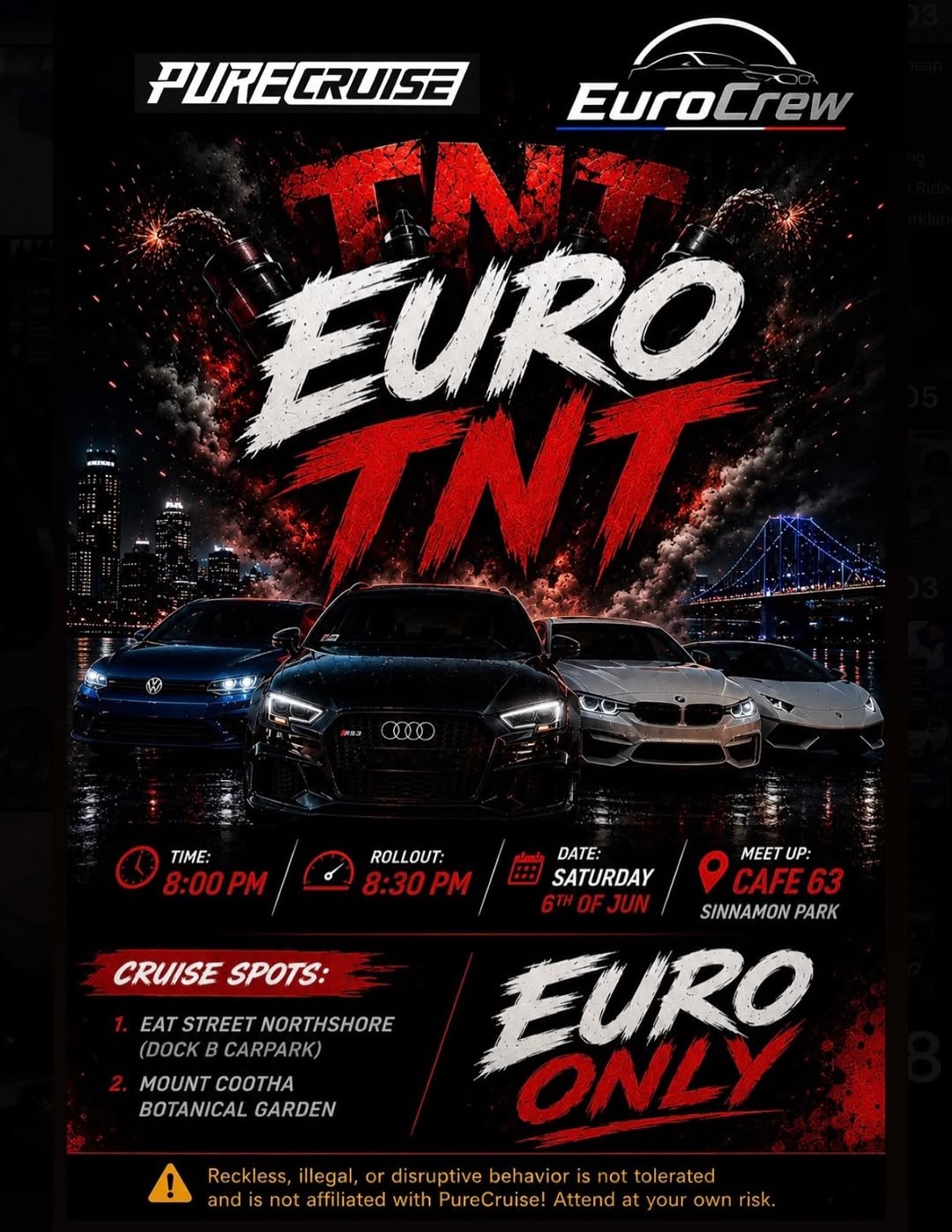 EURO TNT — Euro/JDM car meet in Brisbane, QLD on Saturday 6 June 2026
