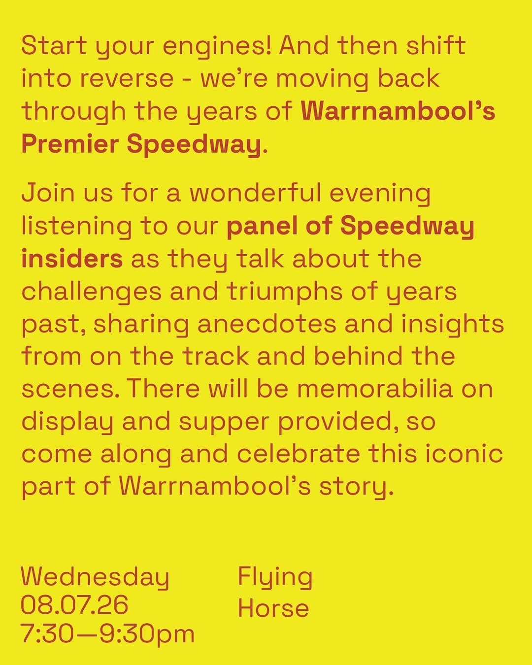 Telling Time: Premier Speedway History Night — Classic/Muscle car meet in Melbourne, VIC on Wednesday 8 July 2026