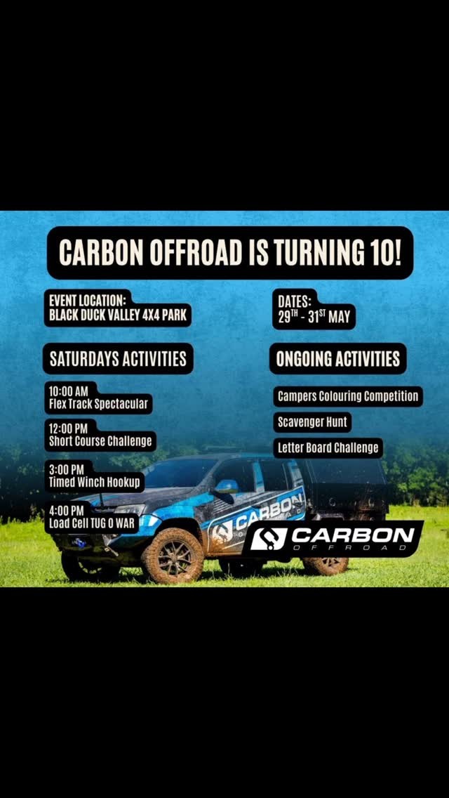 Carbon Offroad 10th Birthday Weekend — 4x4 spectator event in Toowoomba, QLD on Friday 29 May 2026