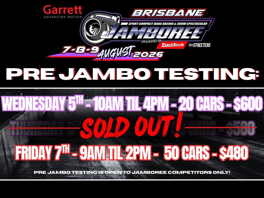 Pre Jambo Testing — JDM track day in Brisbane, QLD on Wednesday 5 August 2026