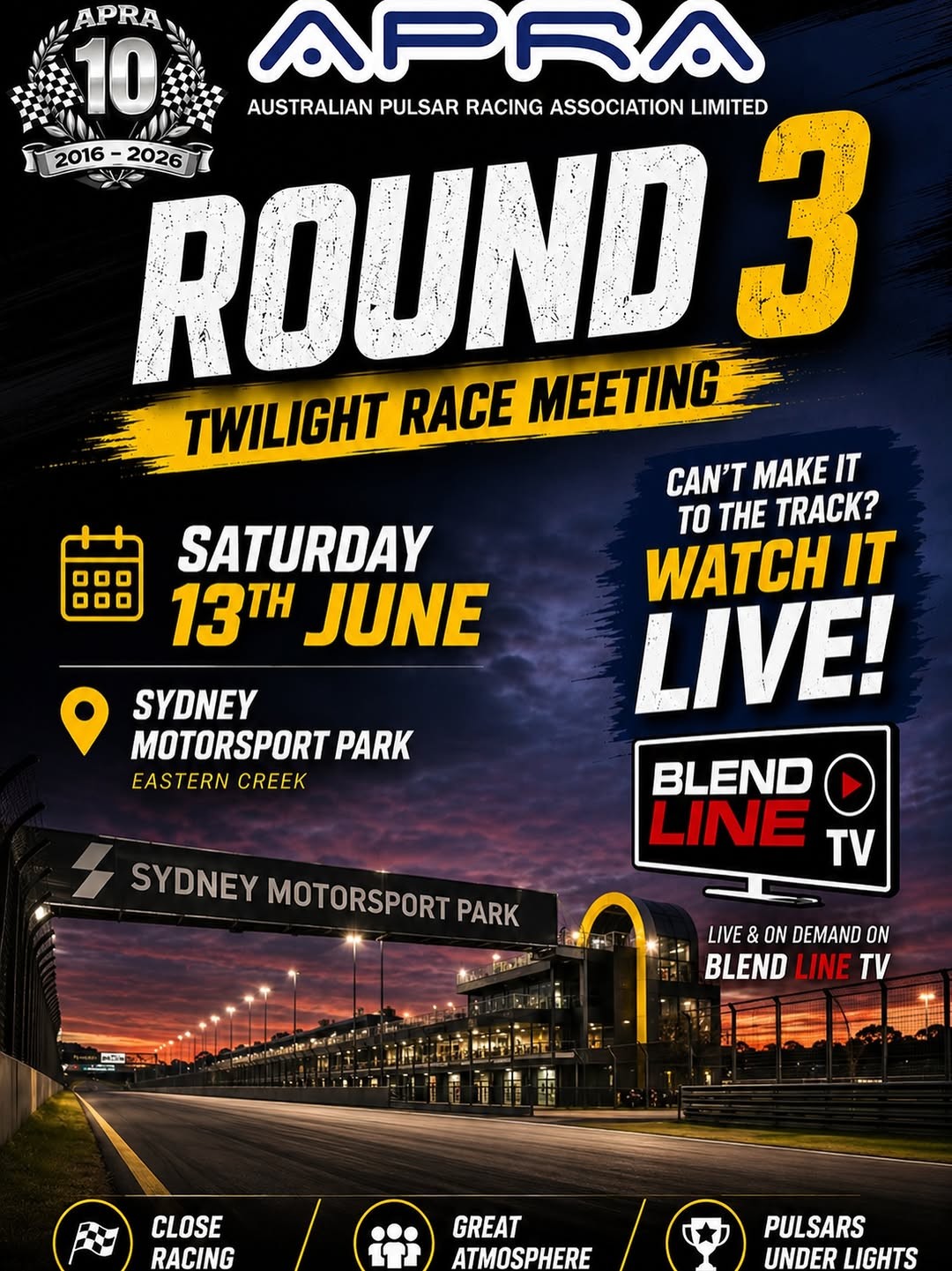 APRA Round 3 Twilight Race Meeting — JDM spectator event in Sydney, NSW on Saturday 13 June 2026