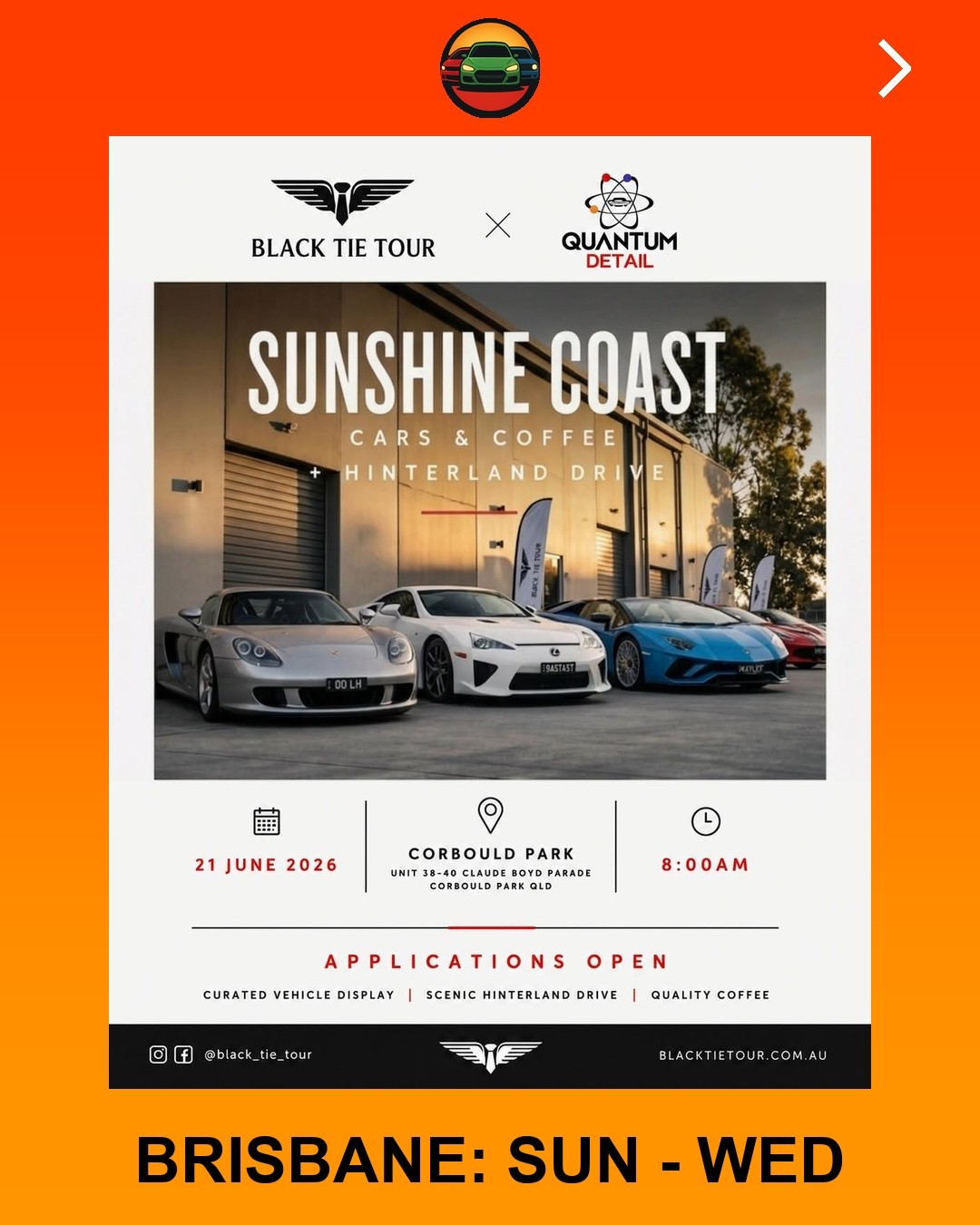 Sunshine Coast Cars & Coffee + Hinterland Drive — Euro/Exotic car meet in Sunshine Coast, QLD on Sunday 21 June 2026